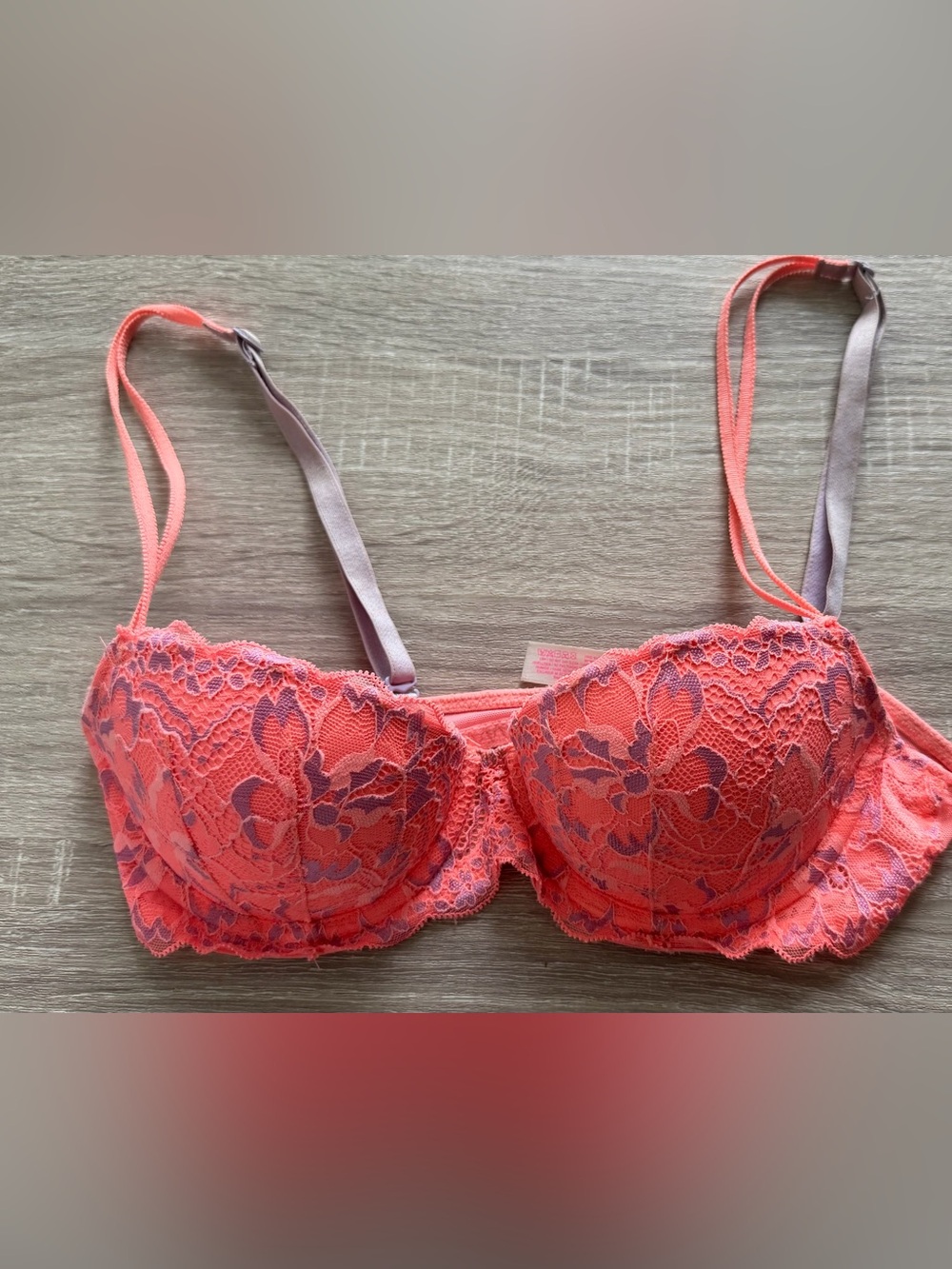 PINK Victoria Secret Lace Push-Up Bra - Coral Pink
